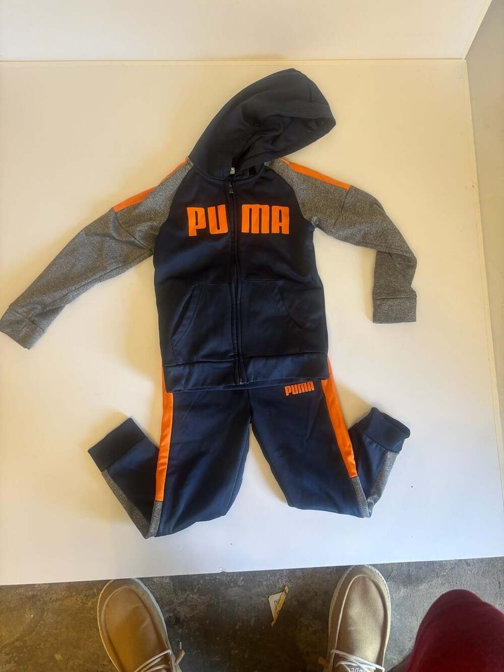 Puma Boys Full Zip Hooded Tracksuit Jogger Set